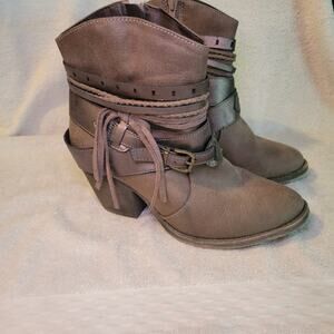 Western Boots Ankle Cowboy Brown Boots by POP Women's 7.5 Block Heel
